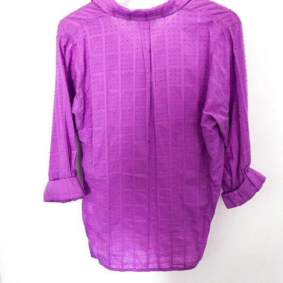 RAFAELLA Audree Window Print Dobby Long Sleeve Button-Down Tunic Top Fuchsia L - Picture 7 of 11